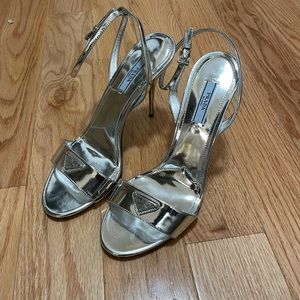 Prada Argento ankle strap Chrome Metallic Silver Heels